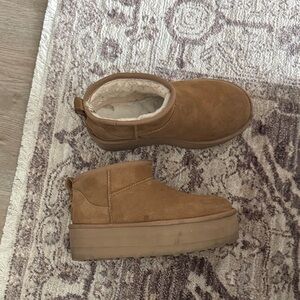 UGG Tan Suede Platform Ankle Boots